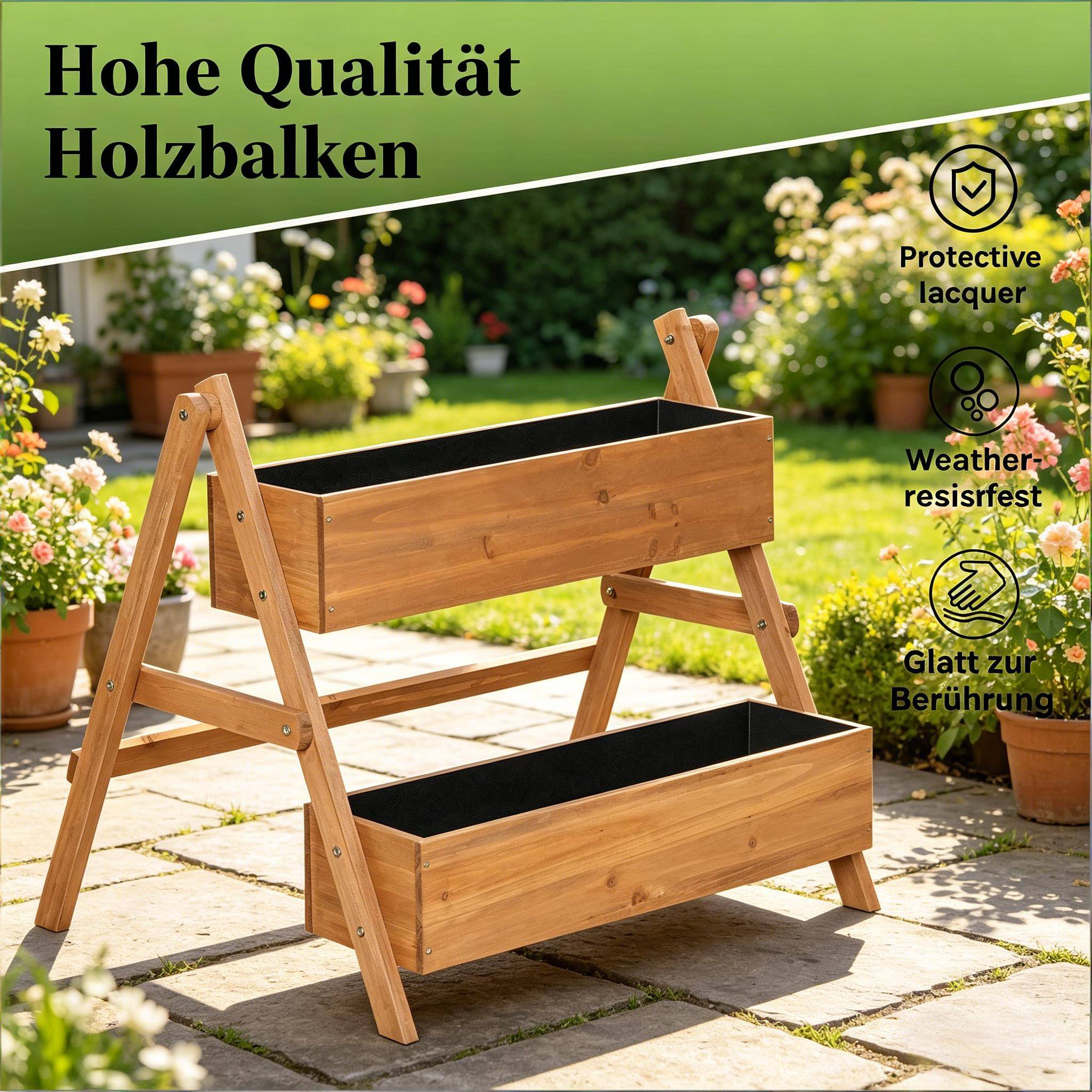 Jardinière surélevée 3 niveaux bois extérieur culture herbes et légumes 80x62x68cm marron - ComfortXL Outdoor Living - Image 6