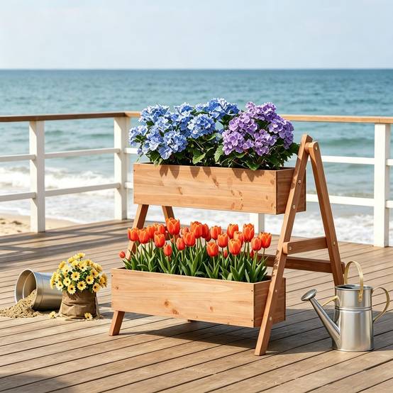 Jardinière surélevée 3 niveaux bois extérieur culture herbes et légumes 80x62x68cm marron - ComfortXL Outdoor Living - Image 3