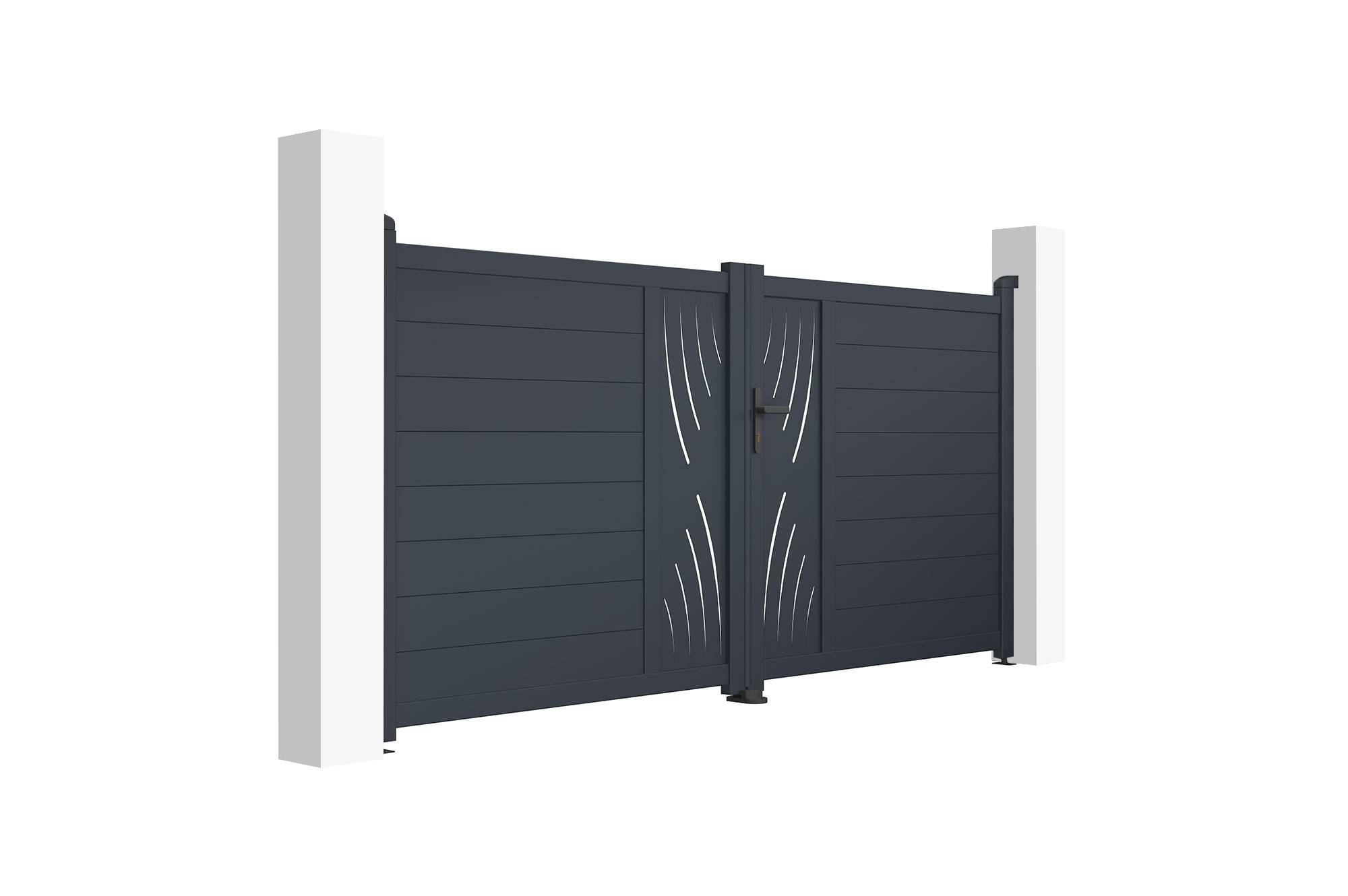 Casanoov Portail battant 3 m VELETA H.140 cm + Portillon 1m VELETA H.140 cm aluminium gris - Image 5