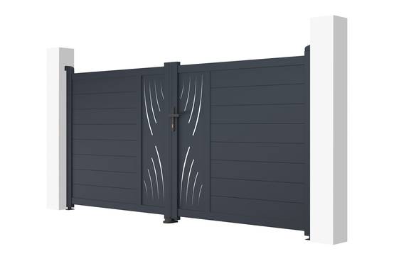 Casanoov Portail battant 3 m VELETA H.140 cm + Portillon 1m VELETA H.140 cm aluminium gris - Image 6