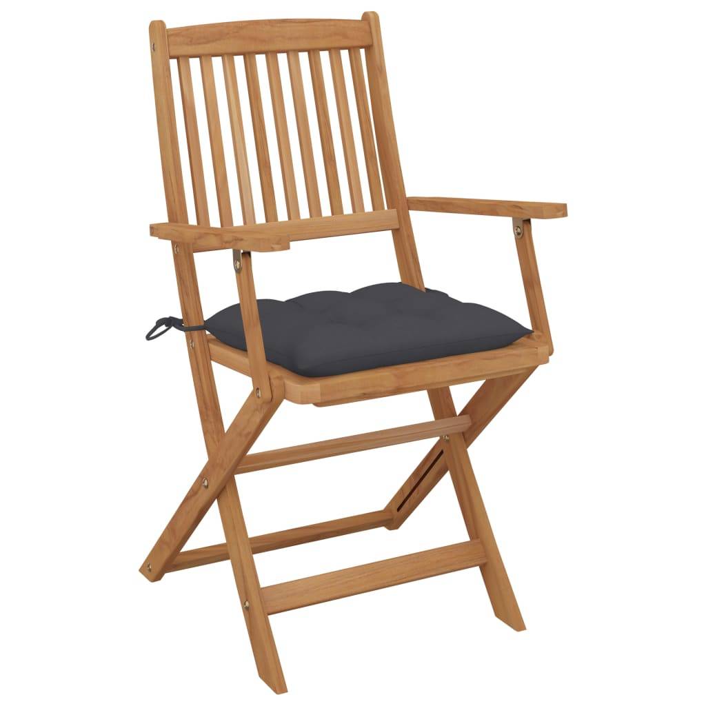 Chaises pliables de jardin bois acacia anthracite avec coussins 54 x 61 x 88 cm - PANGIVO - Image 3