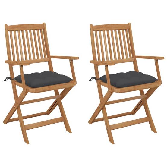Chaises pliables de jardin bois acacia anthracite avec coussins 54 x 61 x 88 cm - PANGIVO - Image 1