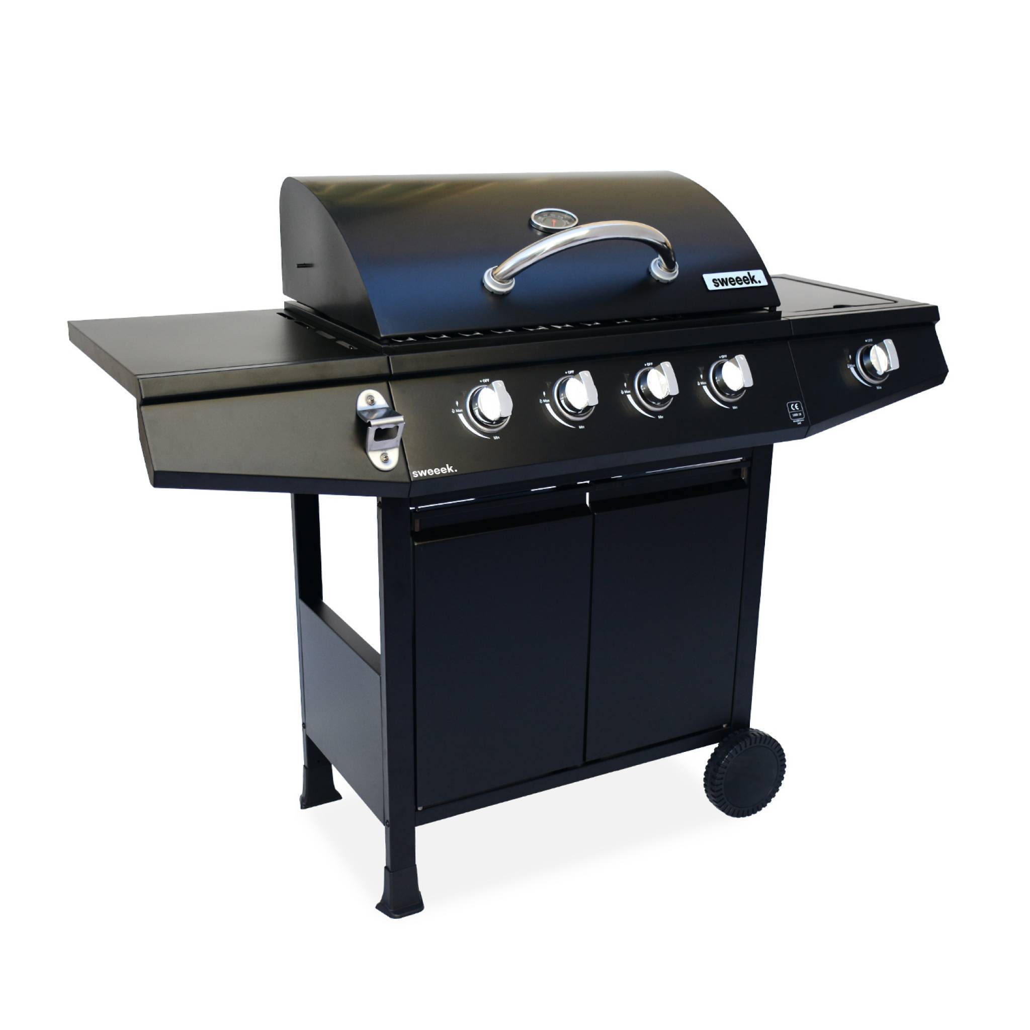 sweeek - Barbecue gaz - Treville - Barbecue 4 brûleurs + 1 feu latéral noir. avec thermomètre | sweeek - Image 2