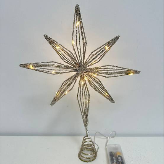 Décoration de sommet d'arbre de flocon de neige LED de noël, lumière chaude, 8 angles, couleur champagne, 25*33CM + 20 lumières - Image 5