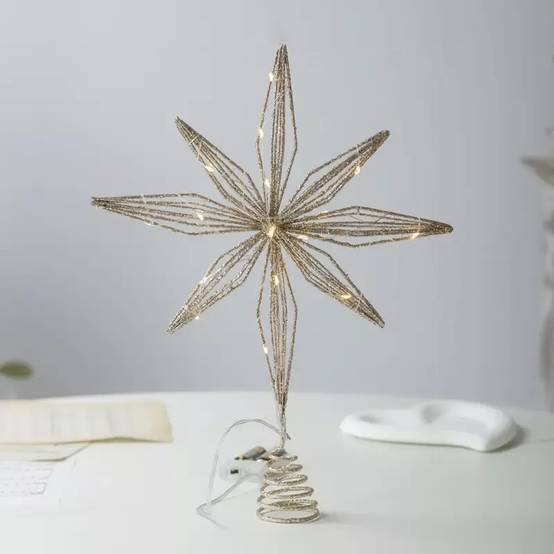 Décoration de sommet d'arbre de flocon de neige LED de noël, lumière chaude, 8 angles, couleur champagne, 25*33CM + 20 lumières - Image 1