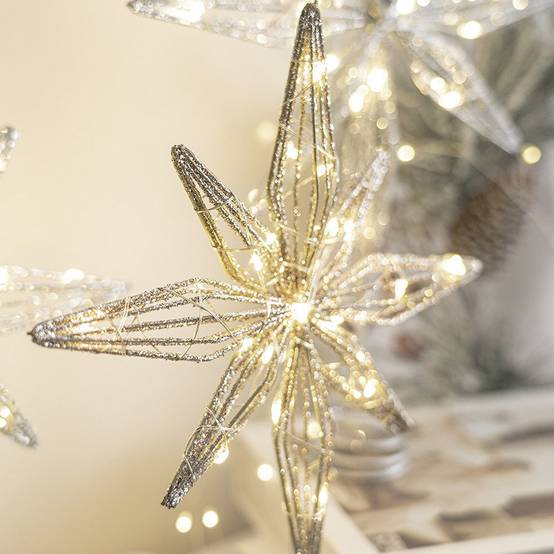 Décoration de sommet d'arbre de flocon de neige LED de noël, lumière chaude, 8 angles, couleur champagne, 25*33CM + 20 lumières - Image 7