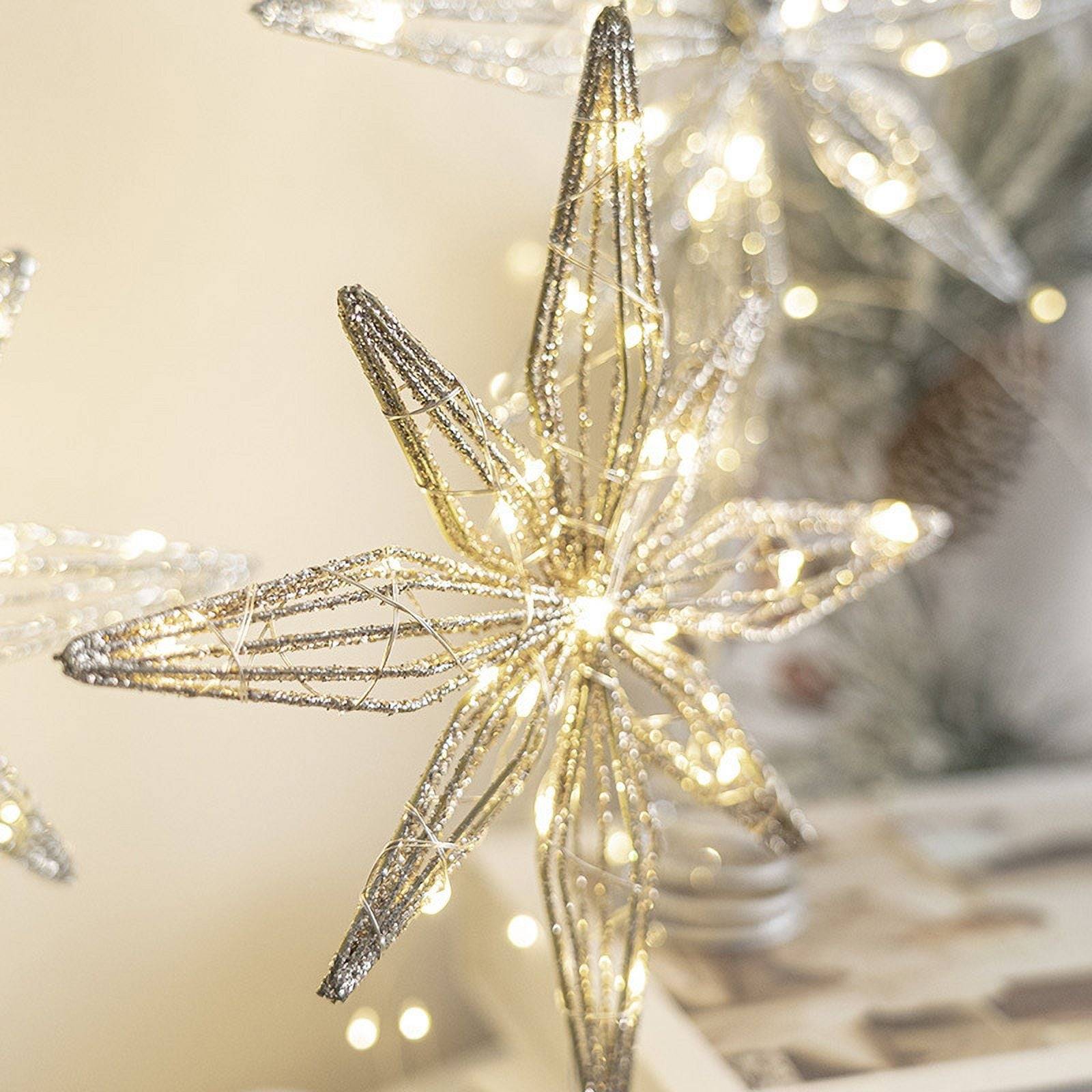 Décoration de sommet d'arbre de flocon de neige LED de noël, lumière chaude, 8 angles, couleur champagne, 25*33CM + 20 lumières - Image 7