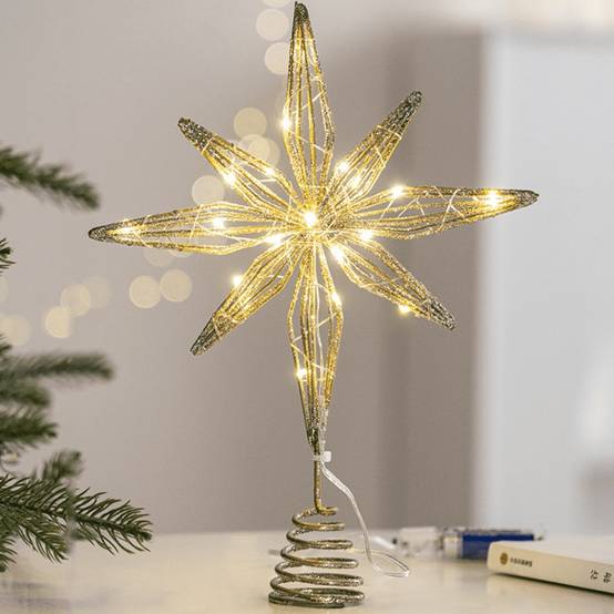 Décoration de sommet d'arbre de flocon de neige LED de noël, lumière chaude, 8 angles, couleur champagne, 25*33CM + 20 lumières - Image 6