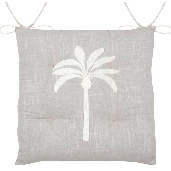 Lovely Casa - Galette de chaise brodée motif palmier - LOVELY CASA - Coton - Gris - Image 1