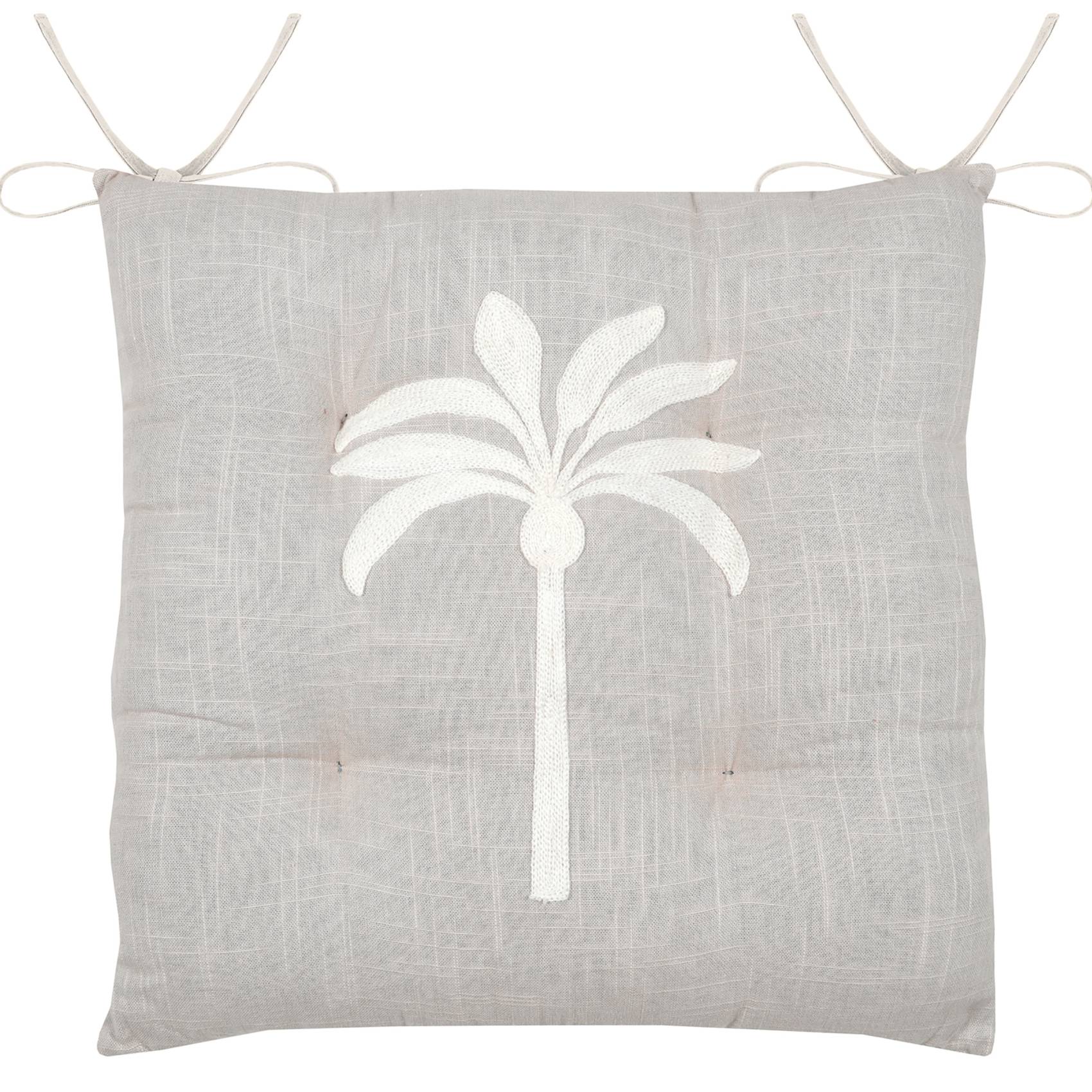 Lovely Casa - Galette de chaise brodée motif palmier - LOVELY CASA - Coton - Gris - Image 1