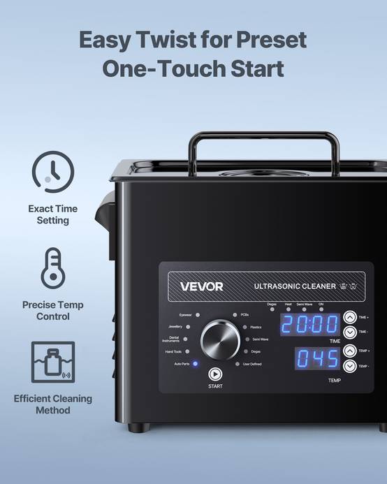 Vevor - VEVOR Nettoyeur à ultrasons 3 L, inox 304, 40 kHz, 2 transducteurs, minuterie 0–90 min, panier et boule de nettoyage, noir. - Image 3