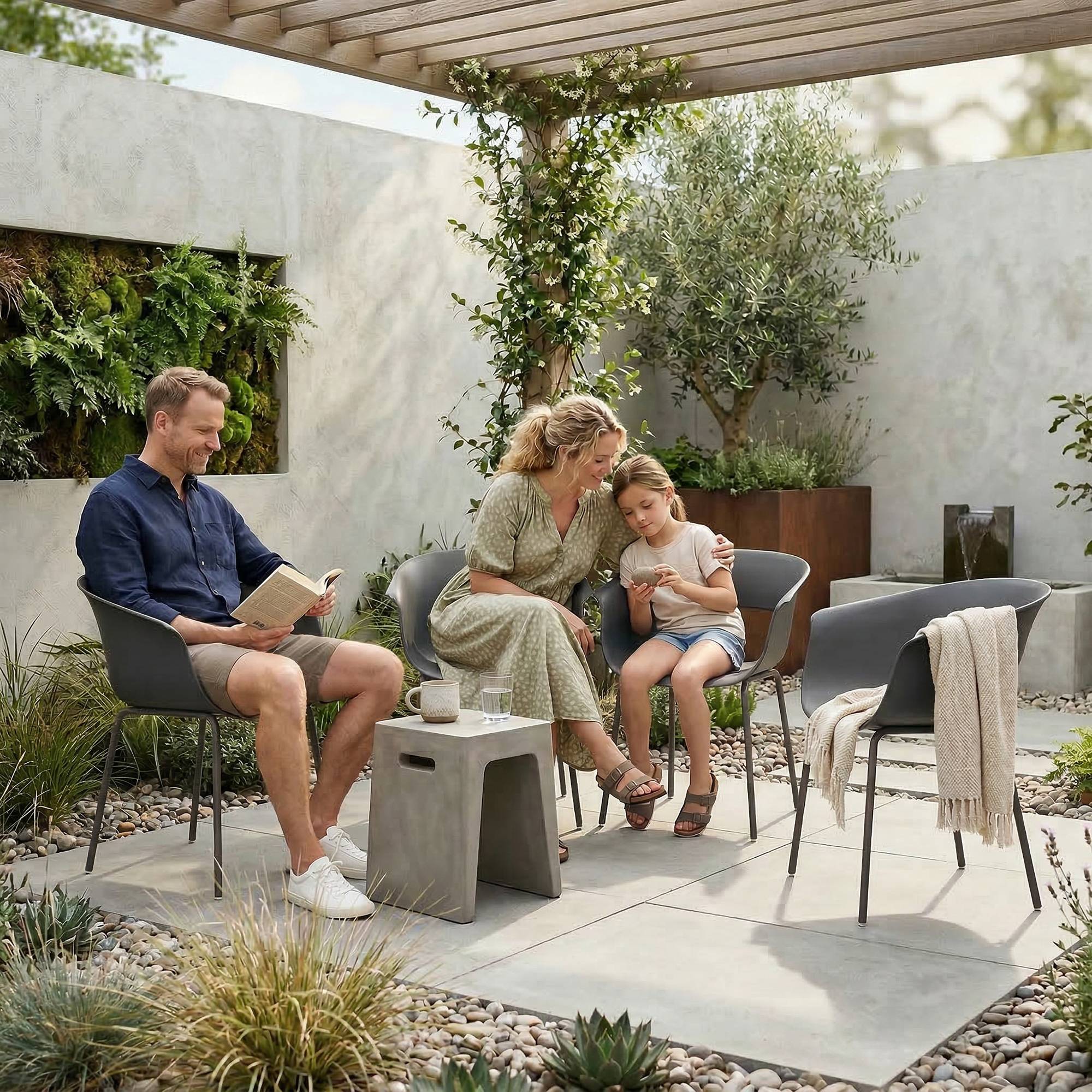Ensemble de 4 chaises de jardin ergonomiques, design ajouré avec accoudoirs, gris foncé - Image 10