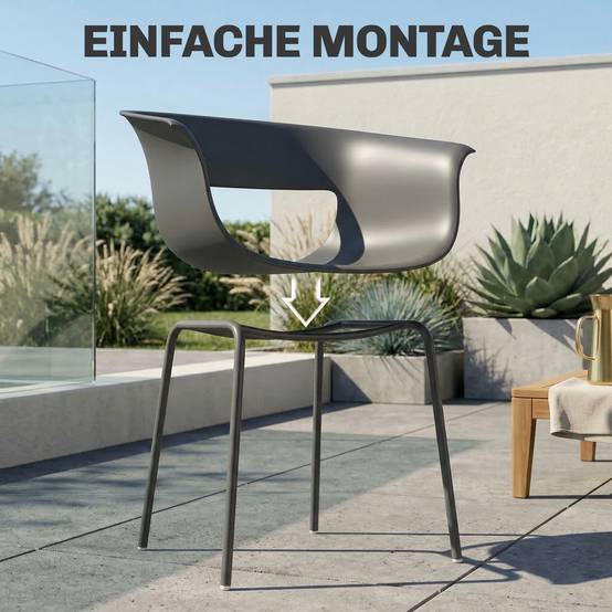 Ensemble de 4 chaises de jardin ergonomiques, design ajouré avec accoudoirs, gris foncé - Image 9