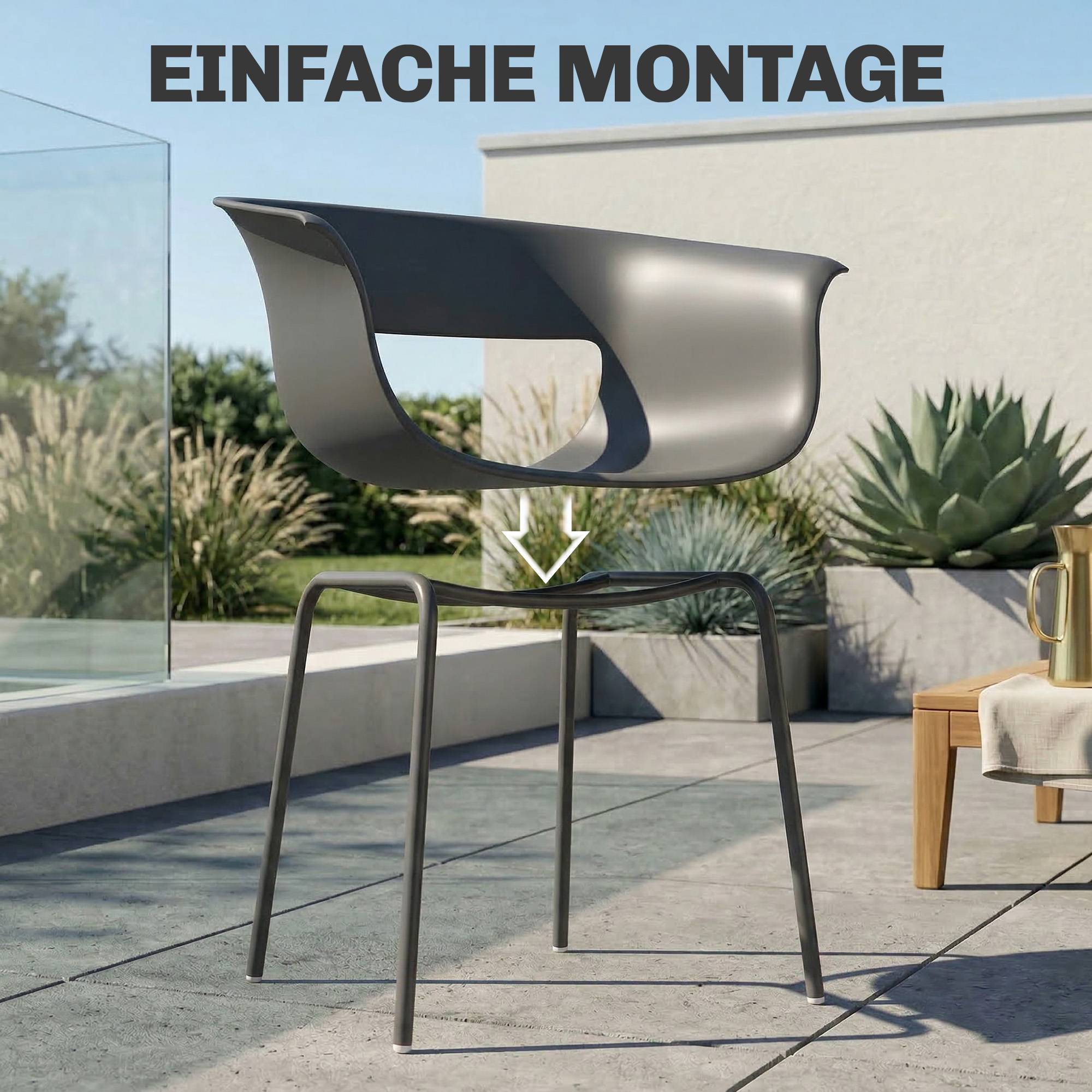 Ensemble de 4 chaises de jardin ergonomiques, design ajouré avec accoudoirs, gris foncé - Image 9