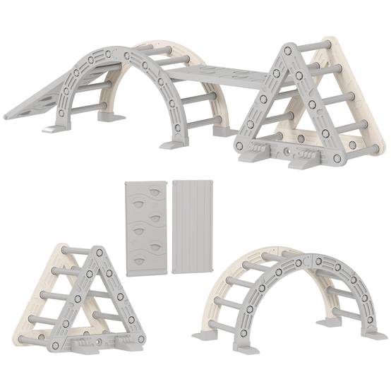 8 en 1 Triangle escalade enfants, arc d'escalade, rampe double-face pour grimper & glisser, 279 x 80 x 69 cm, gris - Image 2