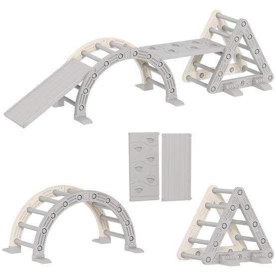 8 en 1 Triangle escalade enfants, arc d'escalade, rampe double-face pour grimper & glisser, 279 x 80 x 69 cm, gris - Image 1