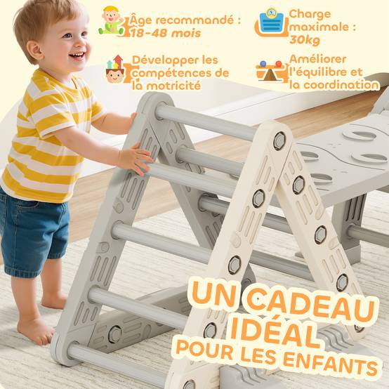 8 en 1 Triangle escalade enfants, arc d'escalade, rampe double-face pour grimper & glisser, 279 x 80 x 69 cm, gris - Image 9
