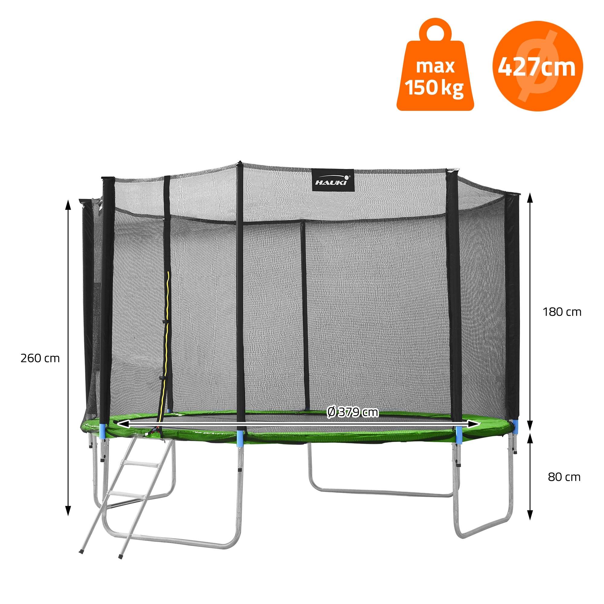 Trampoline de jardin avec filet de sécurité et échelle set complet vert Ø 427 cm - Image 8