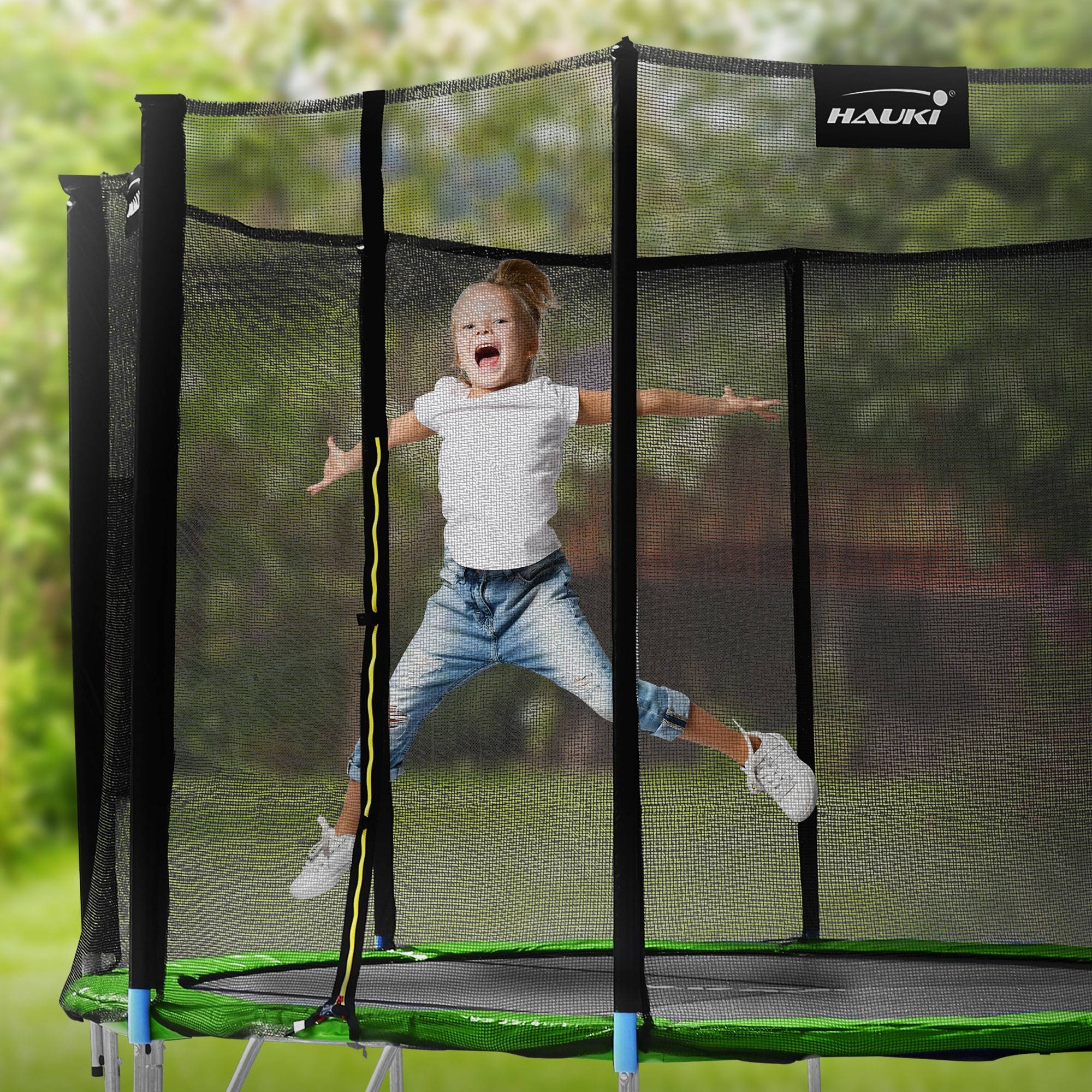 Trampoline de jardin avec filet de sécurité et échelle set complet vert Ø 427 cm - Image 10