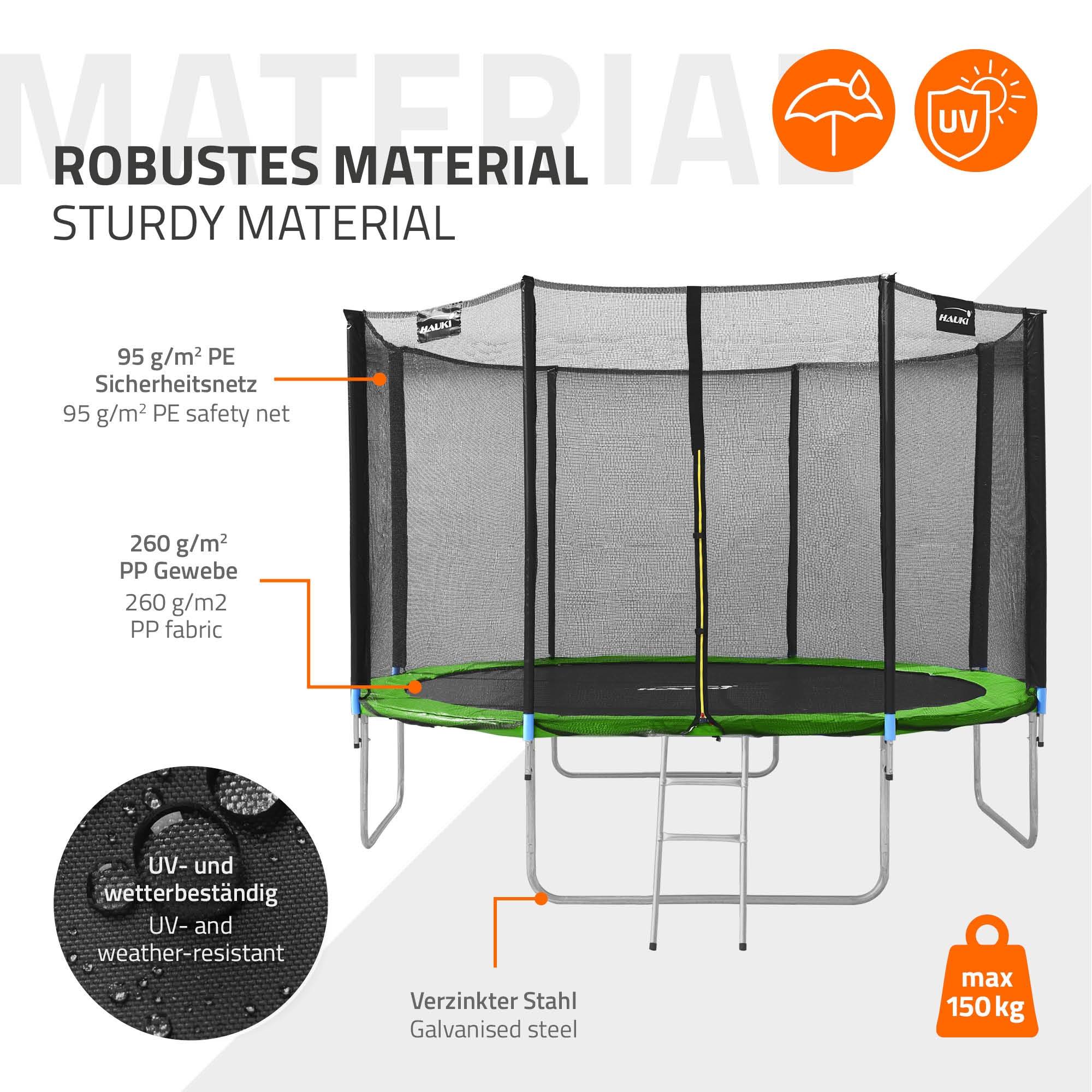 Trampoline de jardin avec filet de sécurité et échelle set complet vert Ø 427 cm - Image 7