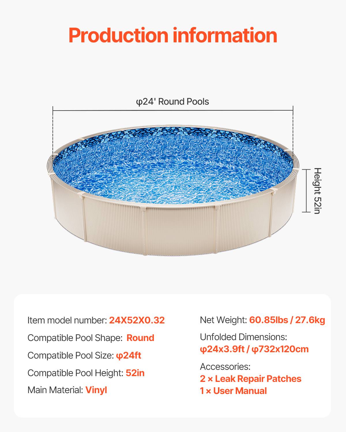 Vevor - VEVOR Revêtement de Piscine Ronde Doublure Durable Style Unibead 732x120 cm - Image 7
