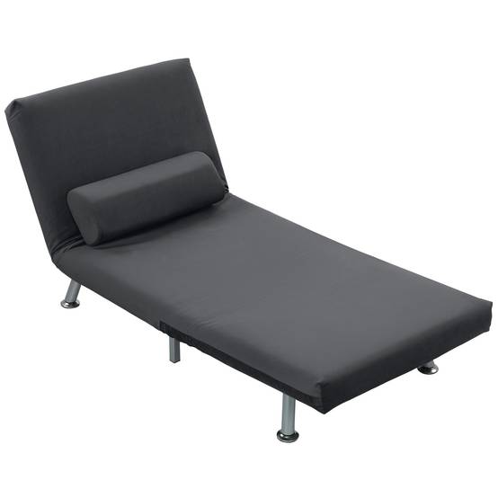 Fauteuil convertible en lit, inclinable pliable aspect velours, dossier réglable, 75 x 70 x 75 cm, gris foncé - Image 2