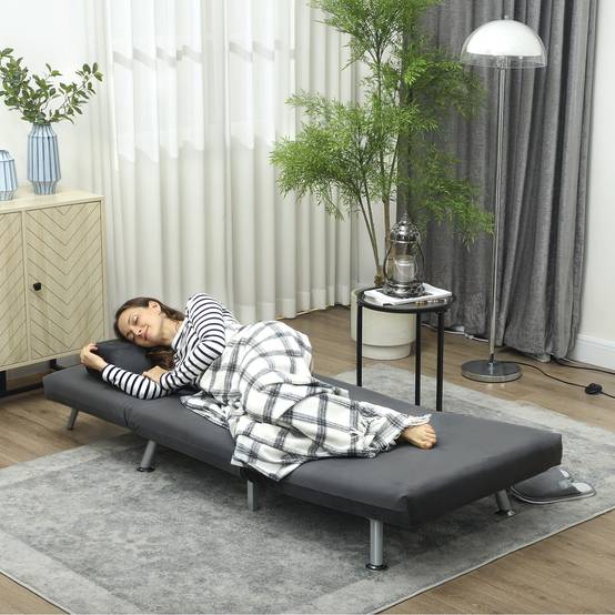 Fauteuil convertible en lit, inclinable pliable aspect velours, dossier réglable, 75 x 70 x 75 cm, gris foncé - Image 10