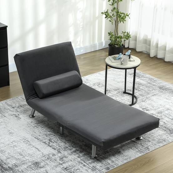 Fauteuil convertible en lit, inclinable pliable aspect velours, dossier réglable, 75 x 70 x 75 cm, gris foncé - Image 4