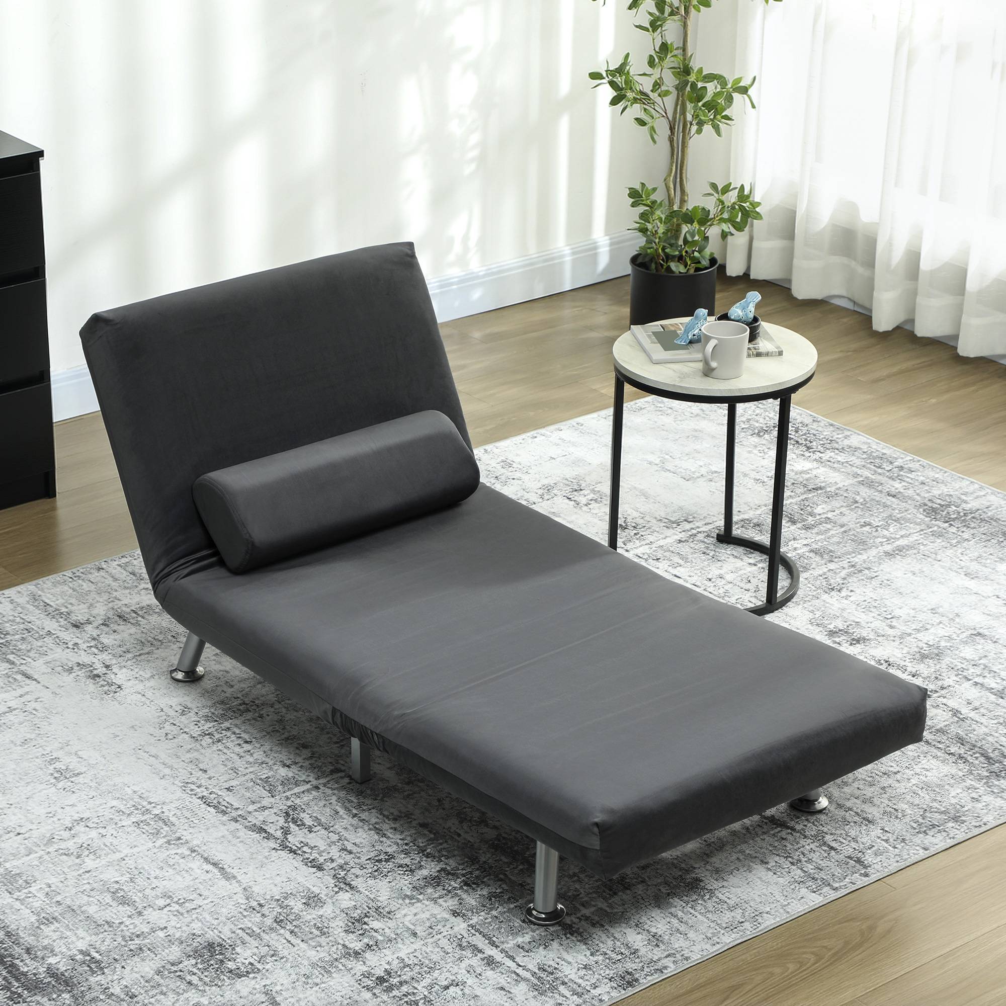 Fauteuil convertible en lit, inclinable pliable aspect velours, dossier réglable, 75 x 70 x 75 cm, gris foncé - Image 4
