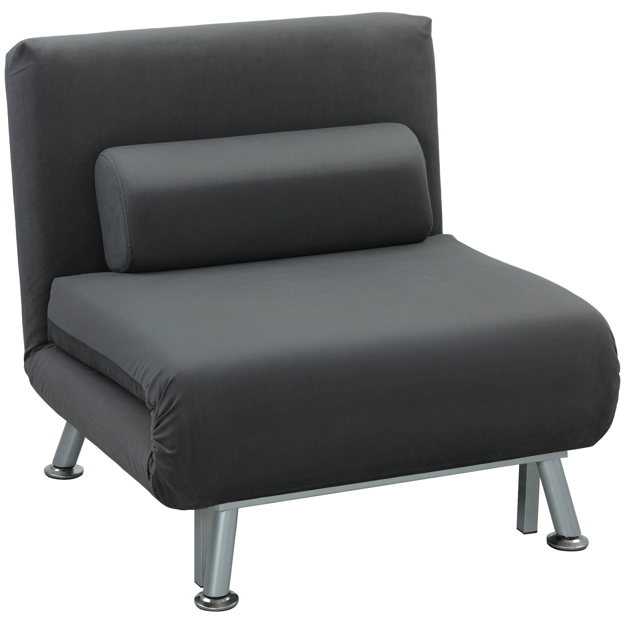 Fauteuil convertible en lit, inclinable pliable aspect velours, dossier réglable, 75 x 70 x 75 cm, gris foncé - Image 1