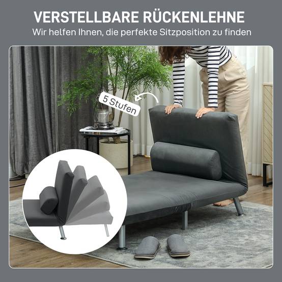 Fauteuil convertible en lit, inclinable pliable aspect velours, dossier réglable, 75 x 70 x 75 cm, gris foncé - Image 7