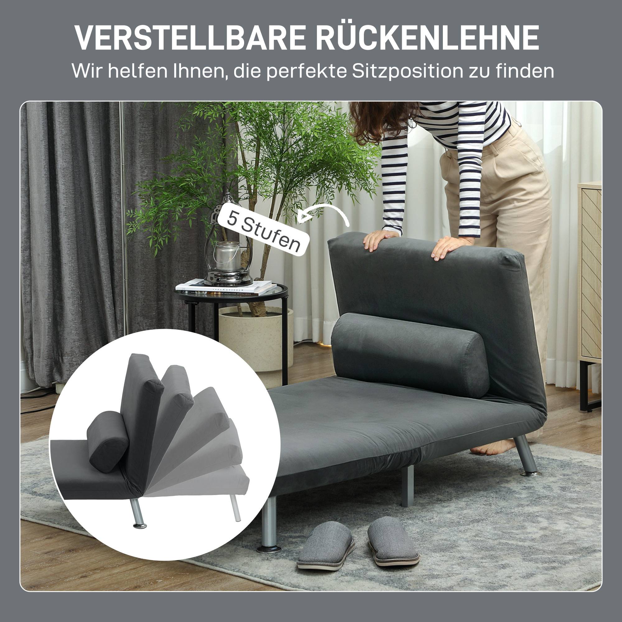 Fauteuil convertible en lit, inclinable pliable aspect velours, dossier réglable, 75 x 70 x 75 cm, gris foncé - Image 7