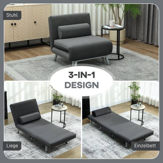 Fauteuil convertible en lit, inclinable pliable aspect velours, dossier réglable, 75 x 70 x 75 cm, gris foncé - Image 6