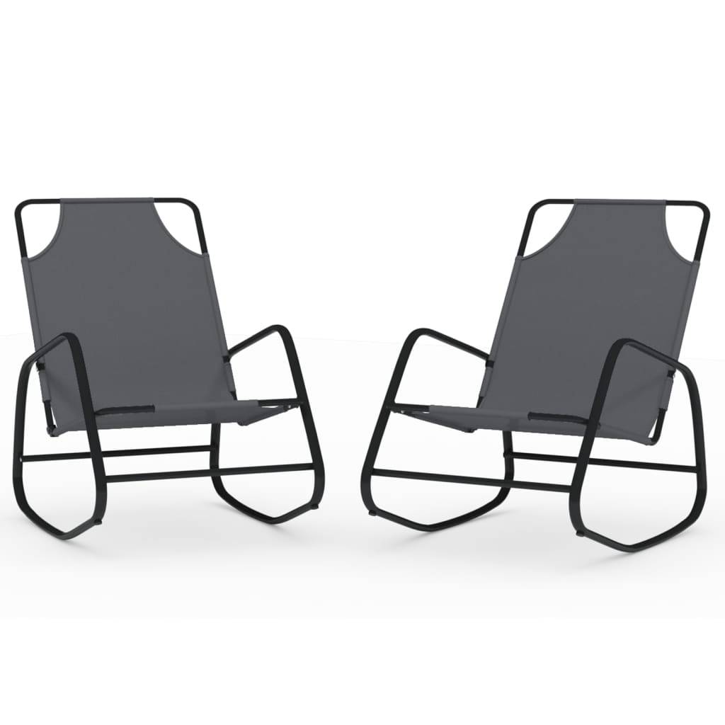 Helloshop26 - Lot de deux chaises longues à bascule acier et textilène gris - Image 1