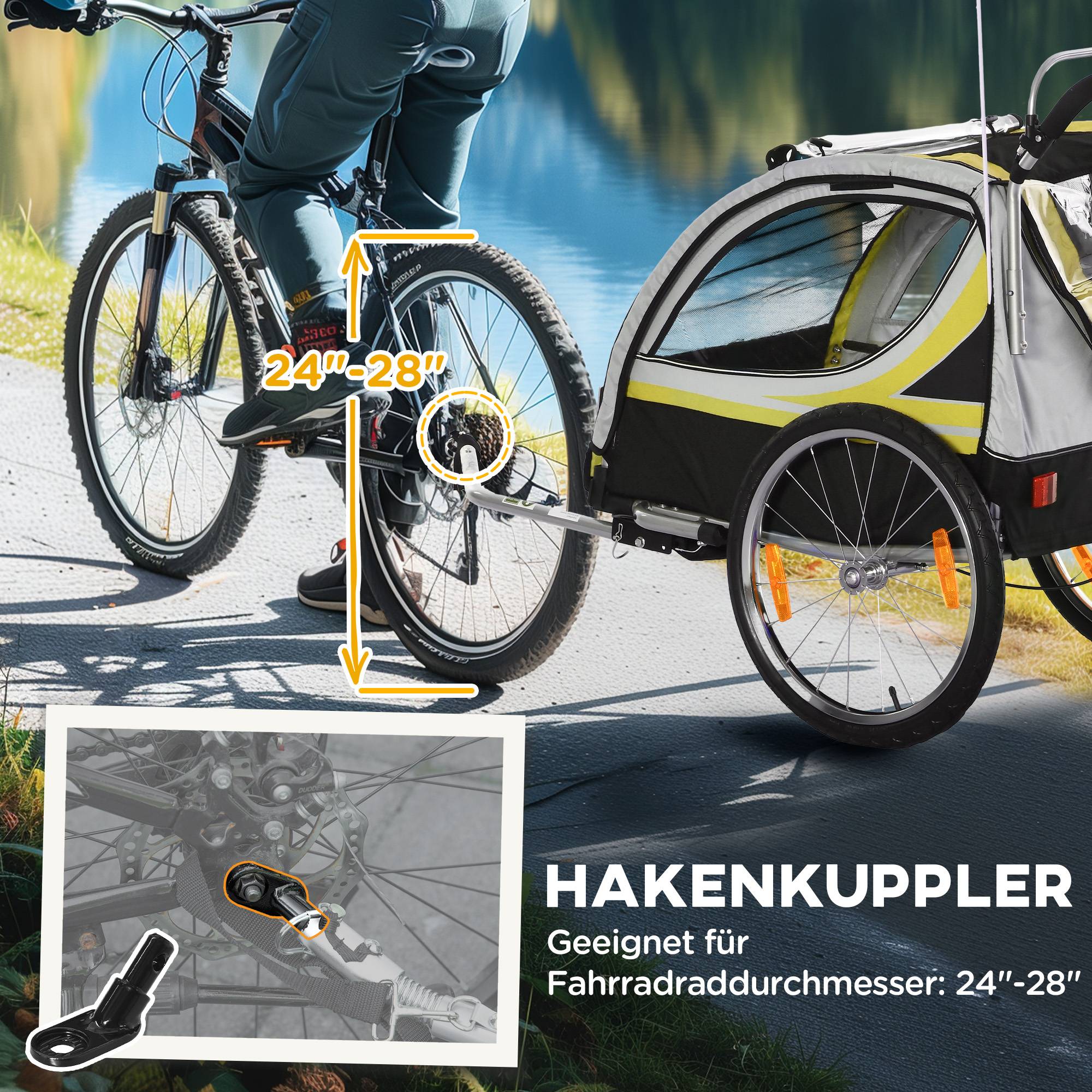 Remorque de vélo enfant 2 en 1 acier jaune 142 x 75 x 101 cm - PANGIVO - Image 9