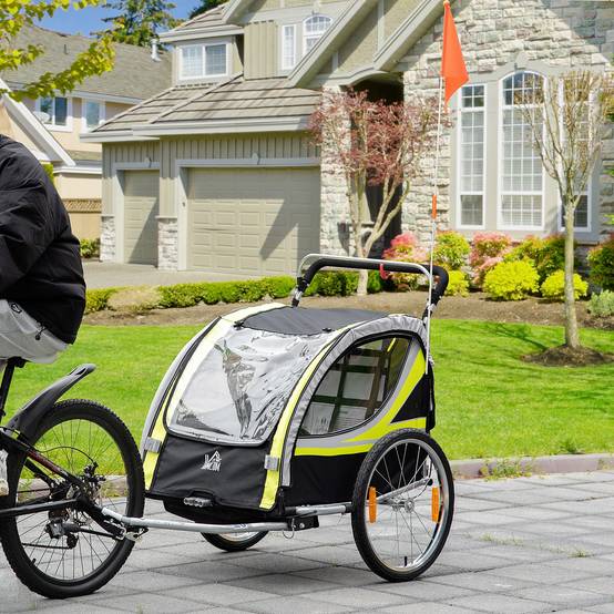 Remorque de vélo enfant 2 en 1 acier jaune 142 x 75 x 101 cm - PANGIVO - Image 4