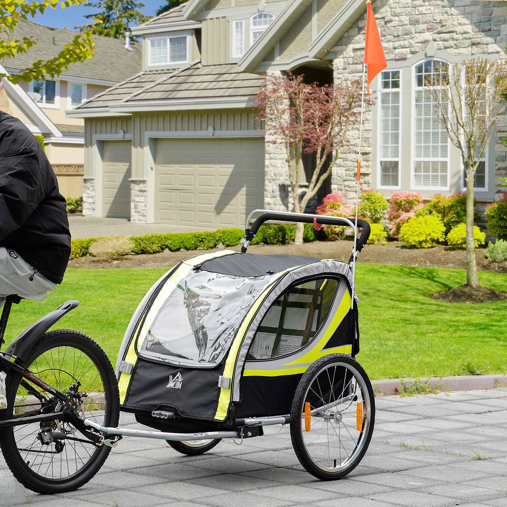 Remorque de vélo enfant 2 en 1 acier jaune 142 x 75 x 101 cm - PANGIVO - Image 4
