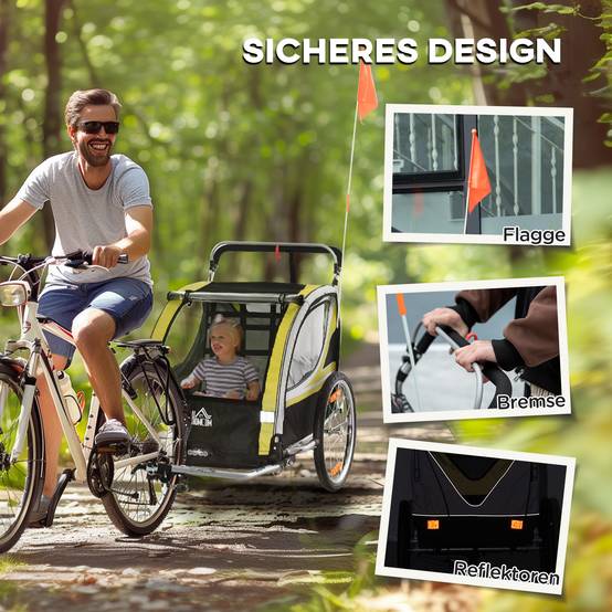 Remorque de vélo enfant 2 en 1 acier jaune 142 x 75 x 101 cm - PANGIVO - Image 10
