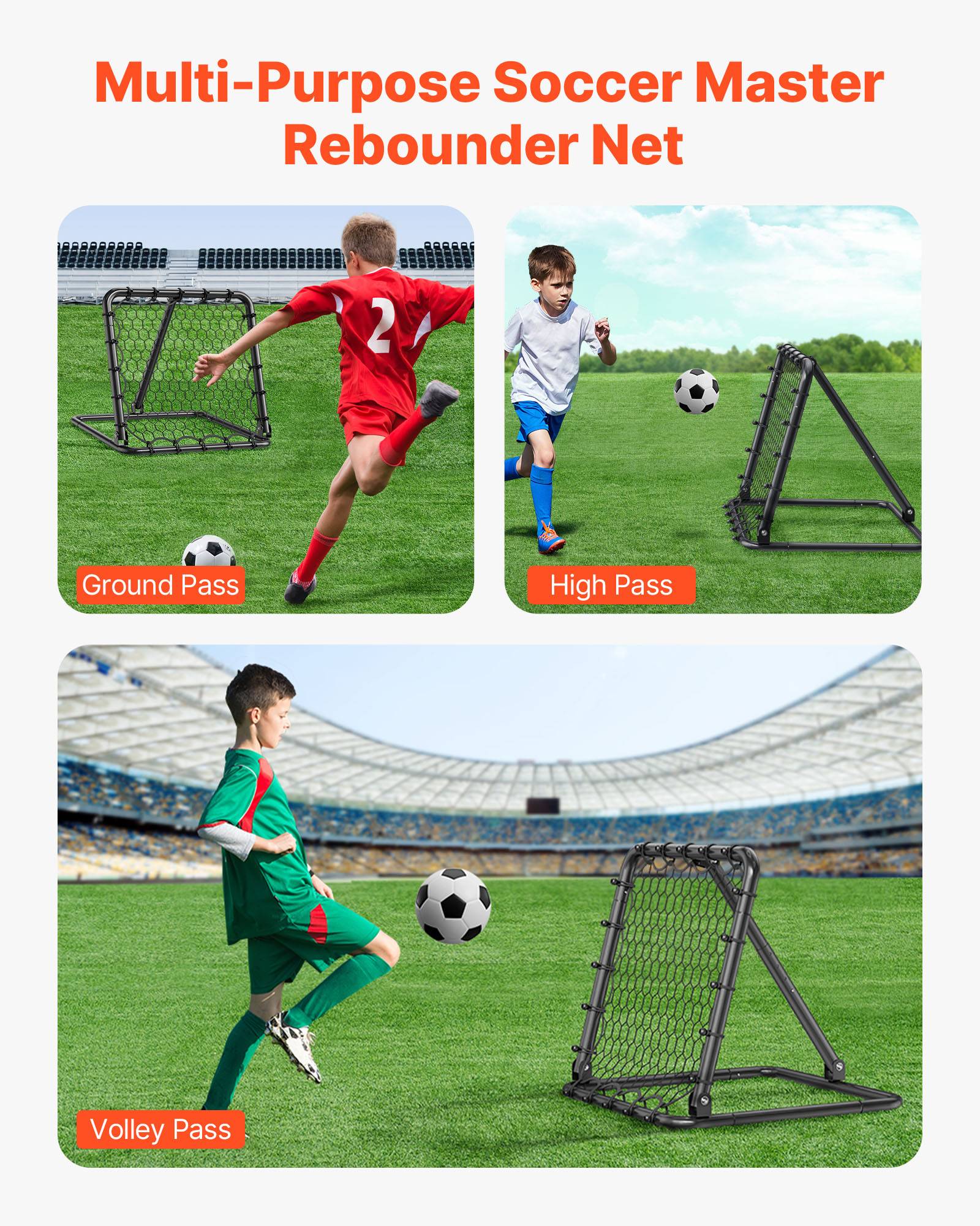 Vevor - VEVOR Filet de rebond football 86,5x86x85 cm, cadre fer épais, angle réglable, pliable et portable, kit complet pour entraînement et jeu. - Image 6