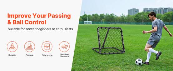 Vevor - VEVOR Filet de rebond football 86,5x86x85 cm, cadre fer épais, angle réglable, pliable et portable, kit complet pour entraînement et jeu. - Image 9