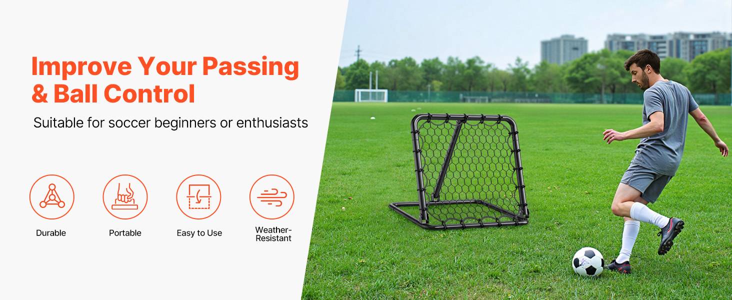 Vevor - VEVOR Filet de rebond football 86,5x86x85 cm, cadre fer épais, angle réglable, pliable et portable, kit complet pour entraînement et jeu. - Image 9