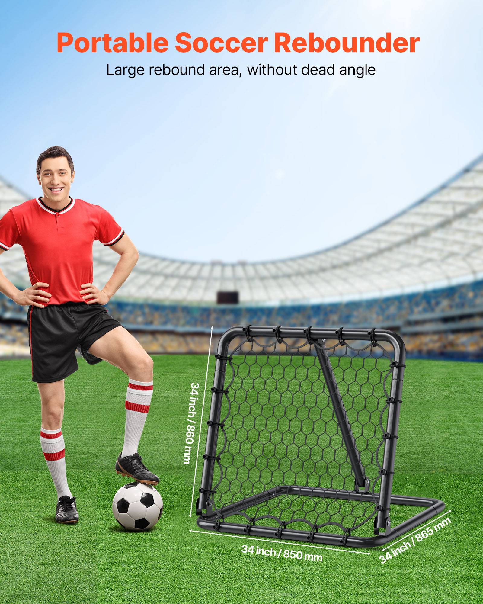 Vevor - VEVOR Filet de rebond football 86,5x86x85 cm, cadre fer épais, angle réglable, pliable et portable, kit complet pour entraînement et jeu. - Image 2