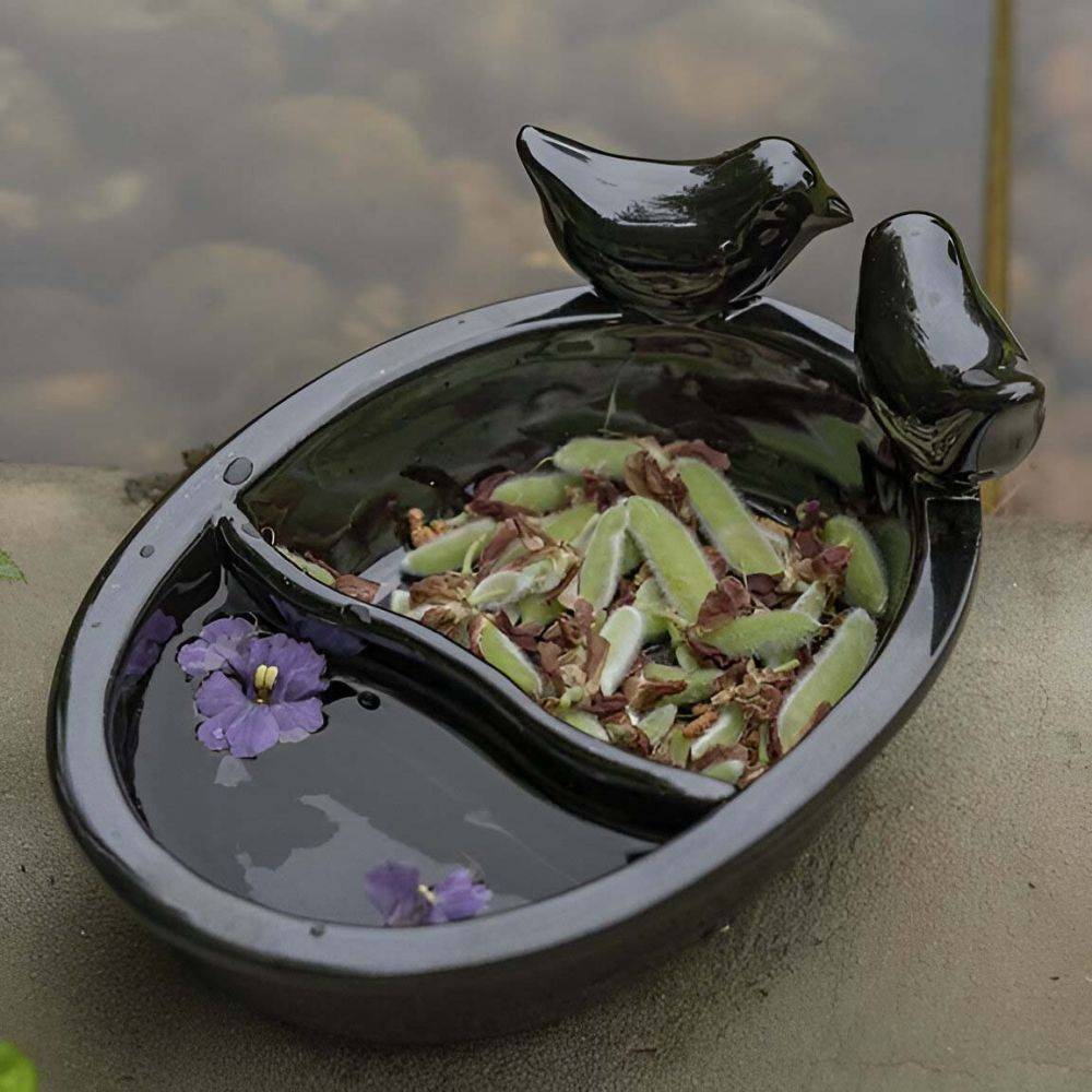 Esschert Design - Bain oiseau en terre cuite noire Oiseaux - Image 3