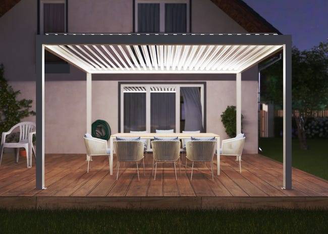 Pergola Bioclimatique Aluminium Autoportante Motorisée Éclairée 4x3,5 Blanc SV ORIAL France - Image 3