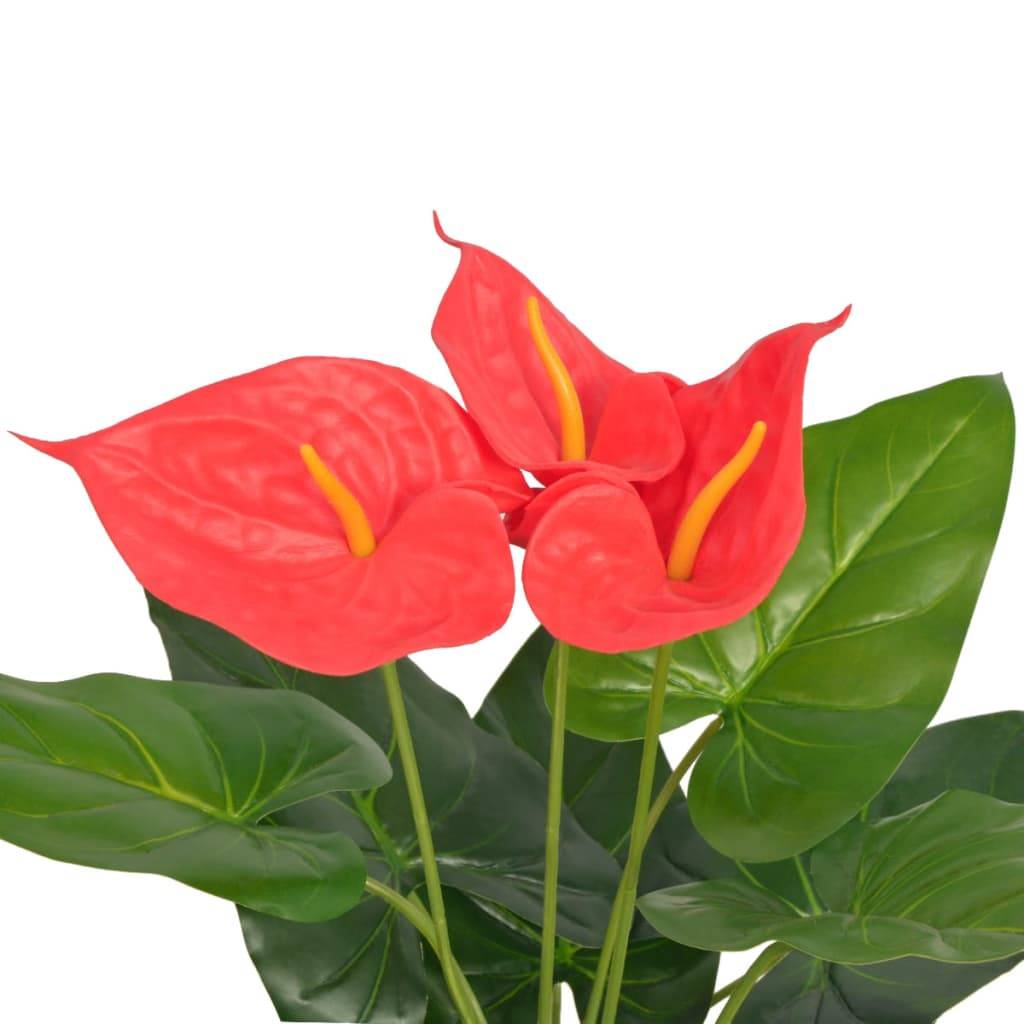 Plante artificielle Anthurium plastique rouge et jaune 12.5 x 12.5 x 45 cm - PANGIVO - Image 2
