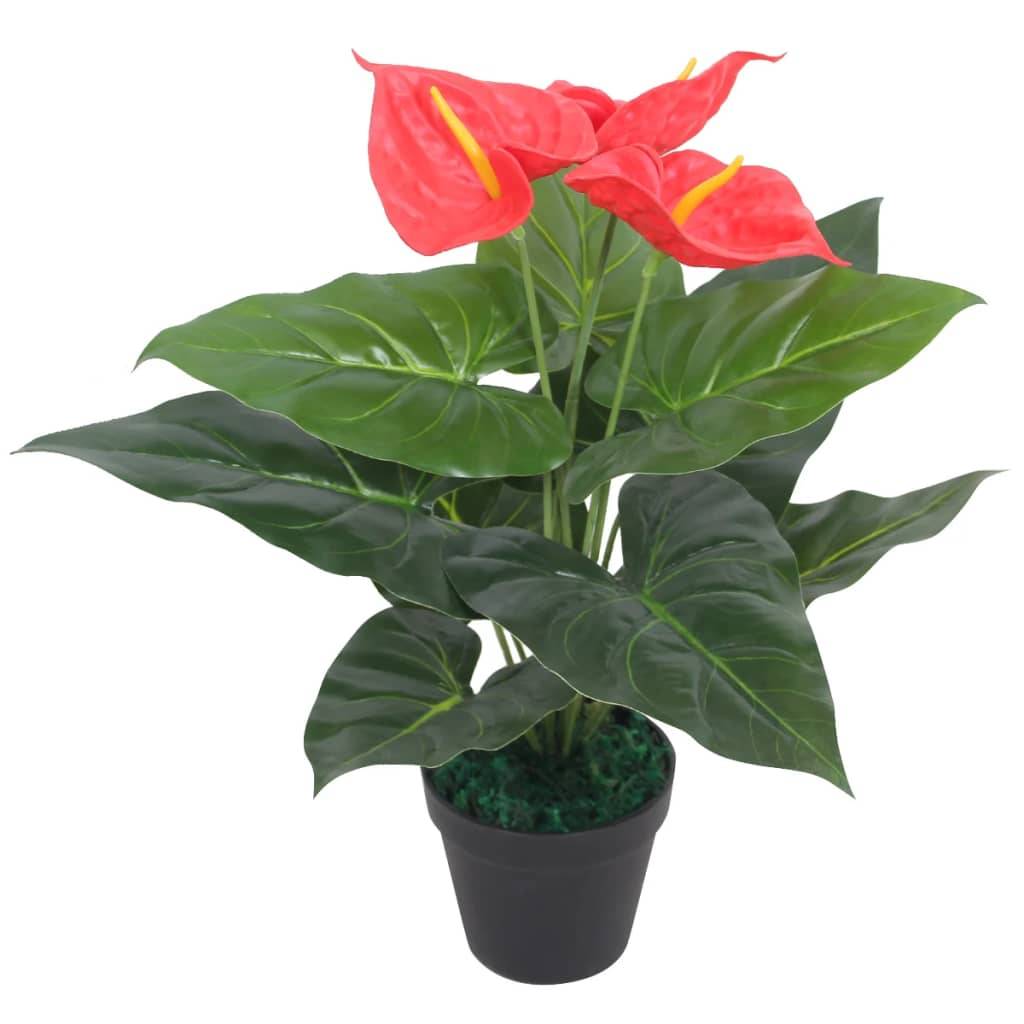 Plante artificielle Anthurium plastique rouge et jaune 12.5 x 12.5 x 45 cm - PANGIVO - Image 1