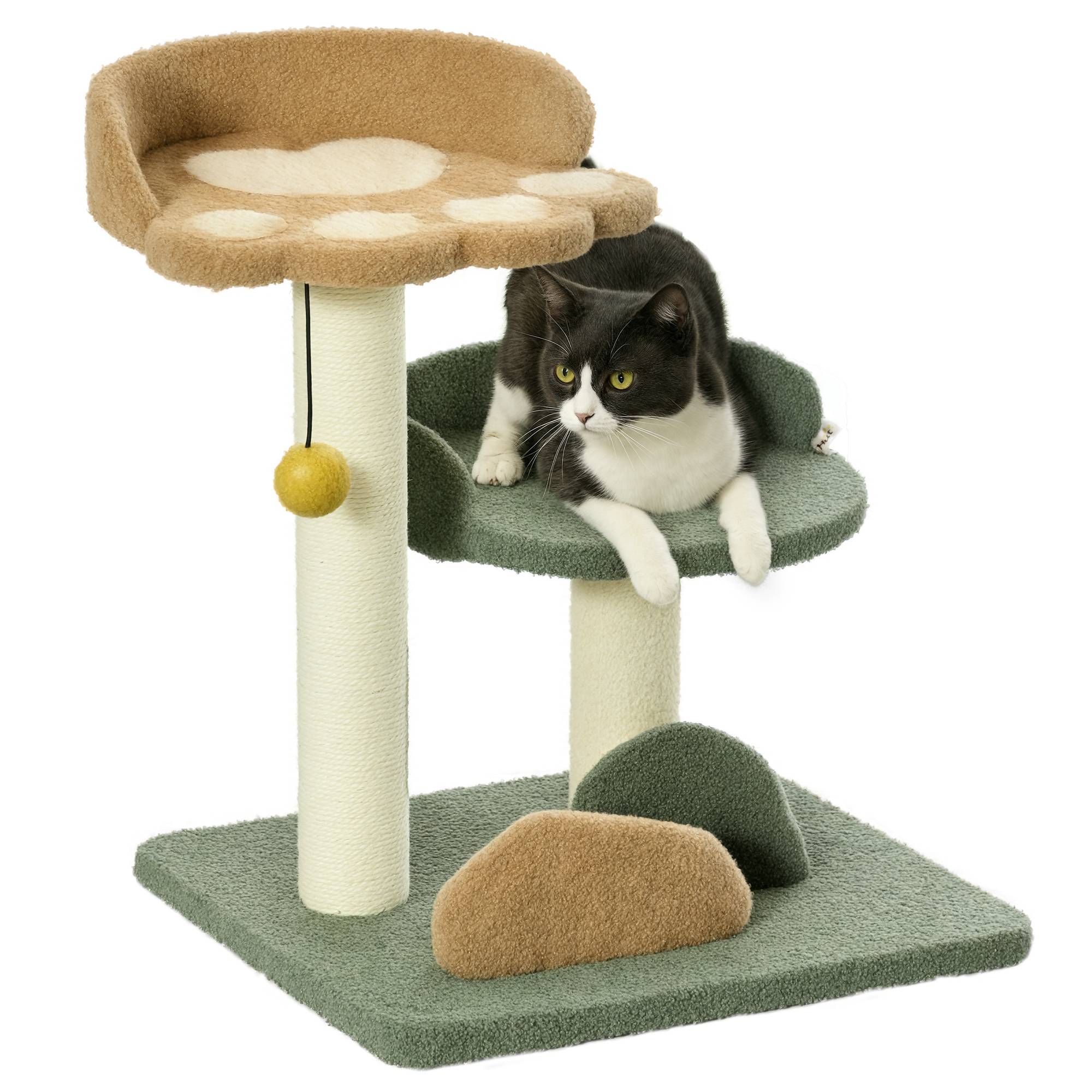 Arbre à Chat Design Fleur 52 cm Griffoir avec Poteau Sisal et Deux Lits Douillets - ComfortXL Outdoor Living - Image 1