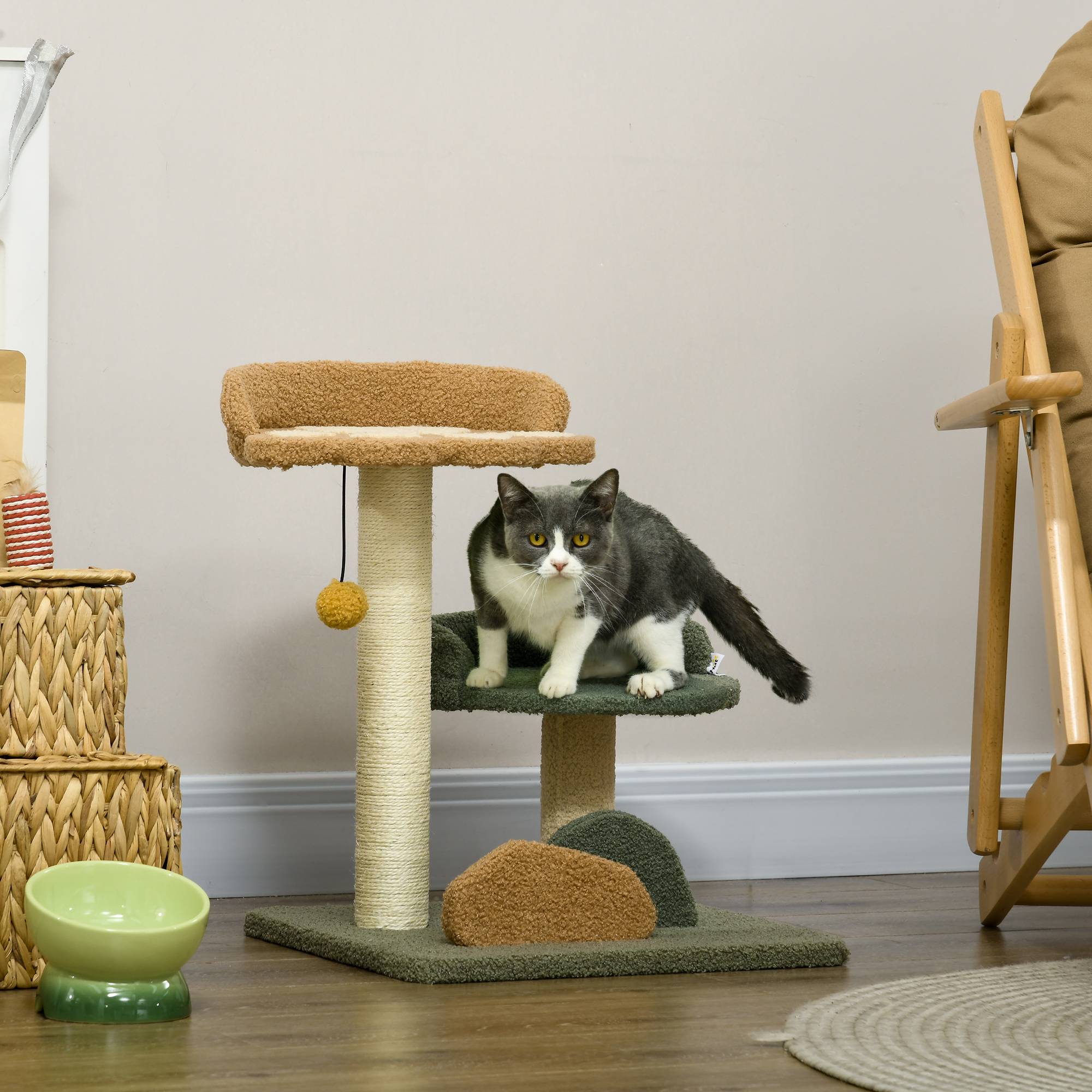 Arbre à Chat Design Fleur 52 cm Griffoir avec Poteau Sisal et Deux Lits Douillets - ComfortXL Outdoor Living - Image 4