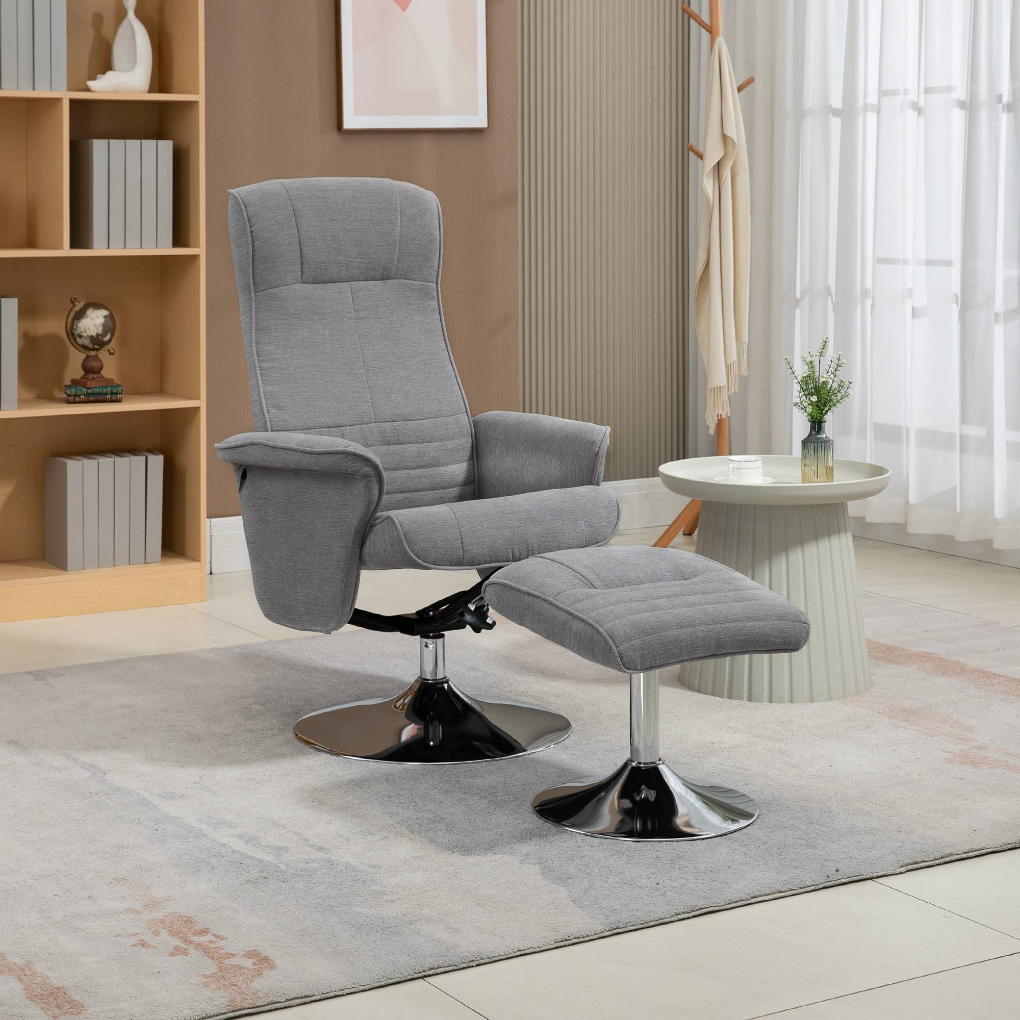 Sans Marque - Fauteuil relax inclinable 135° pivotant 360° avec repose-pieds revêtement tissu gris - Image 4