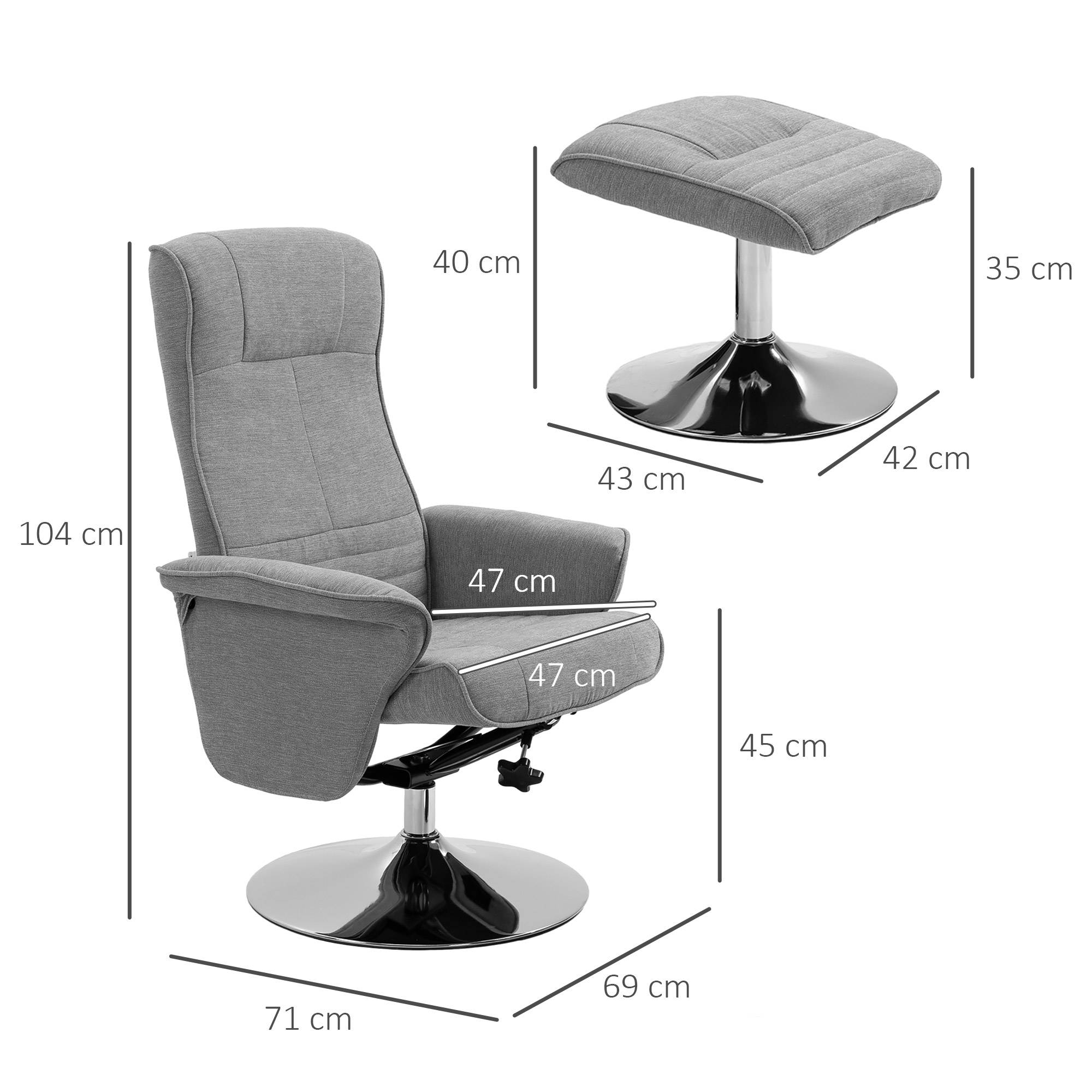 Sans Marque - Fauteuil relax inclinable 135° pivotant 360° avec repose-pieds revêtement tissu gris - Image 5
